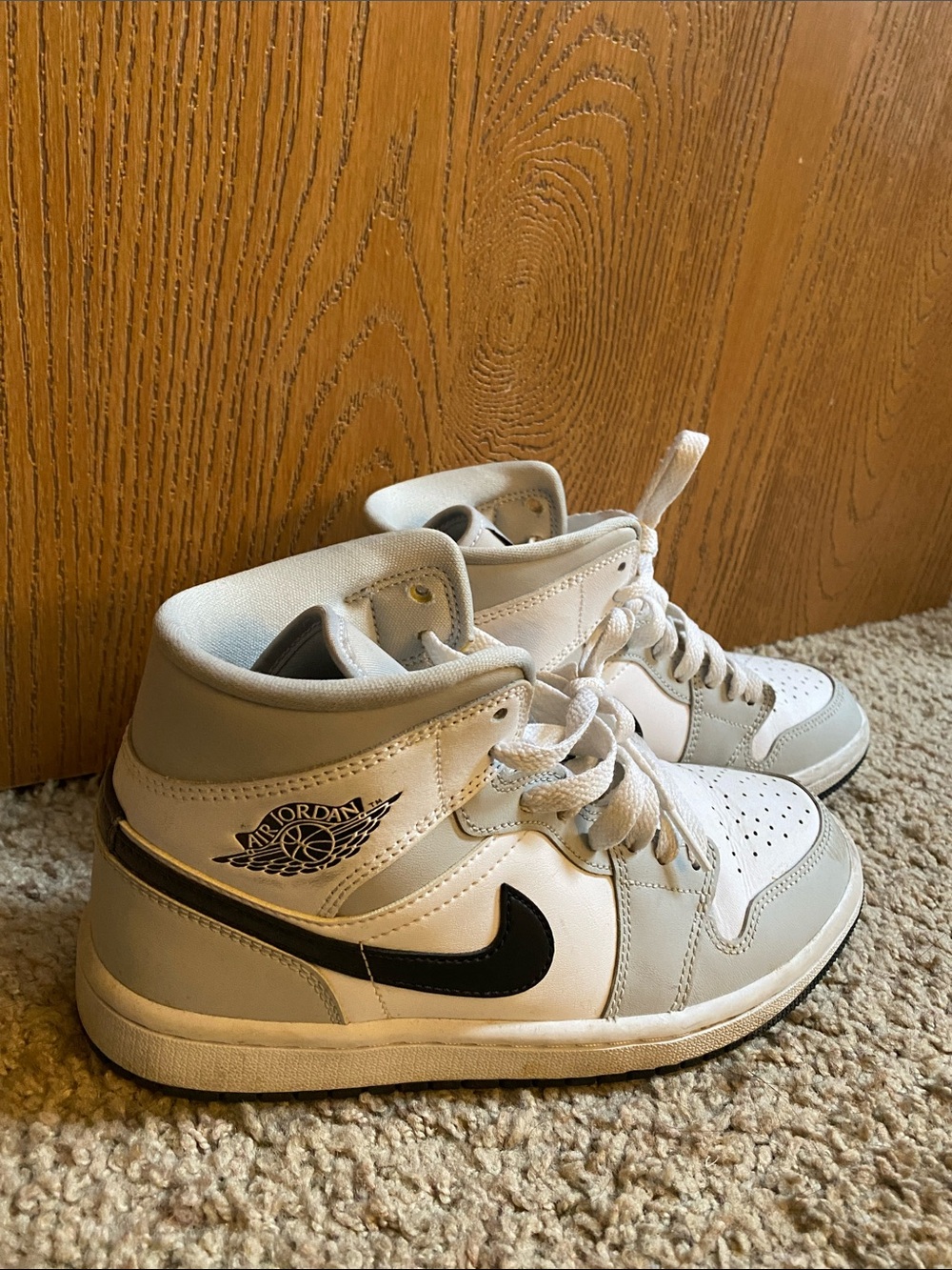 Jordan Kids Mid-Top Sneakers in White, Light Gray & Black